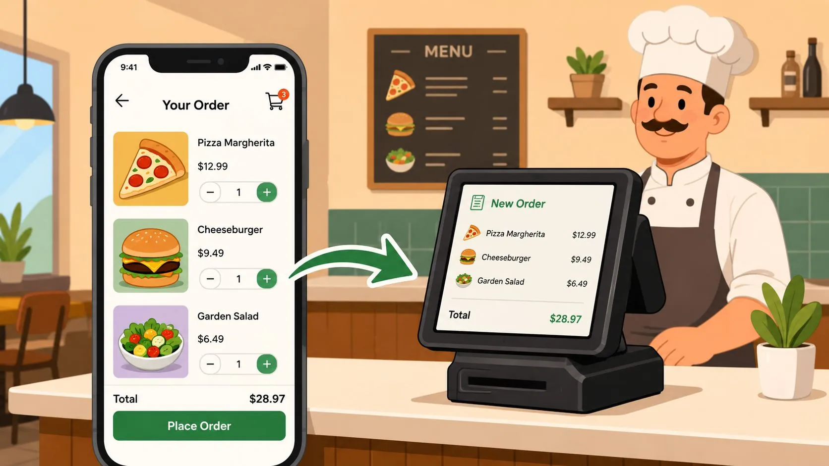 Comparison of third-party and native mobile ordering apps for restaurants, highlighting integration with POS systems.