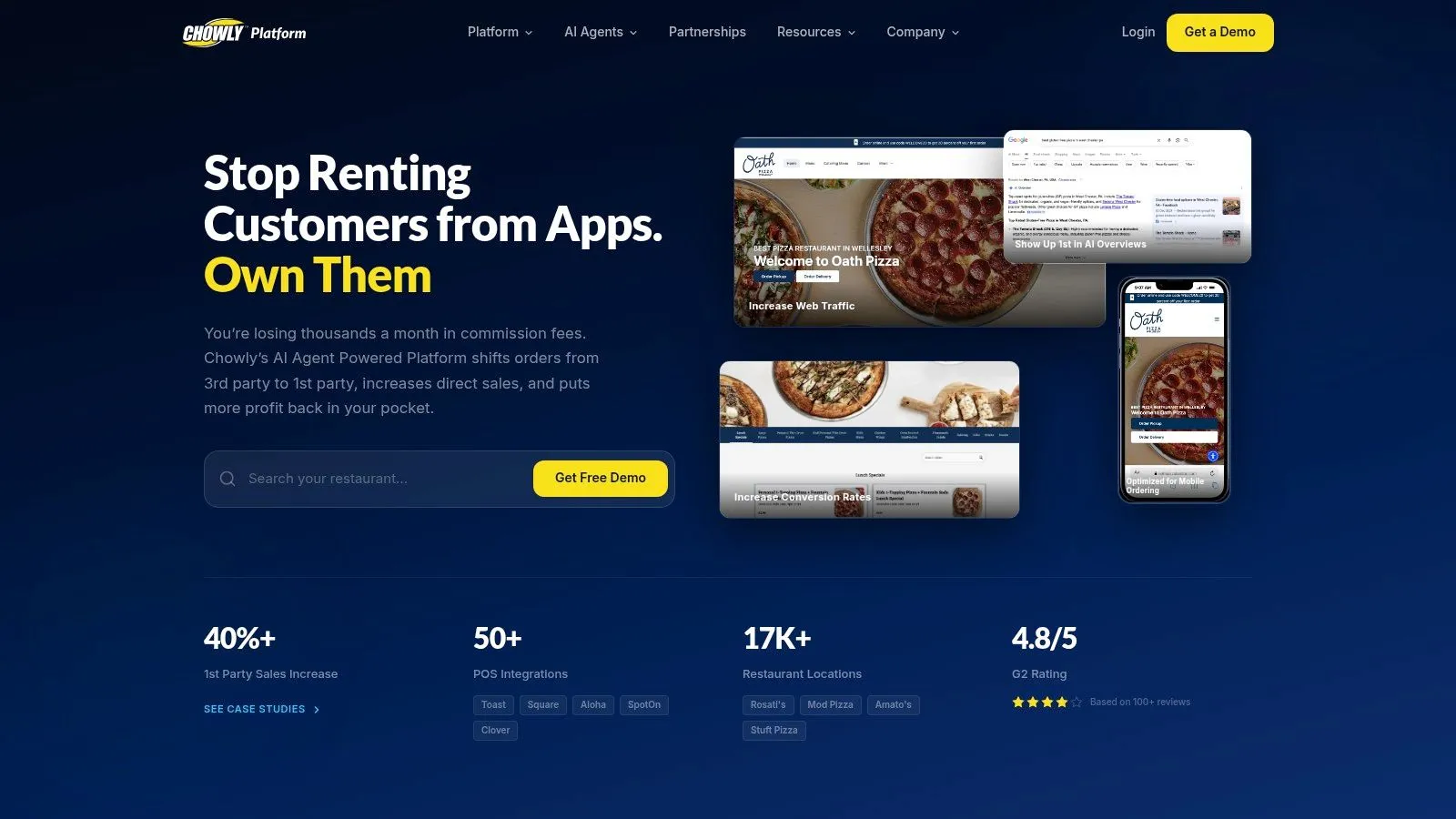 Chowly platform showcase with restaurant growth and integration tools