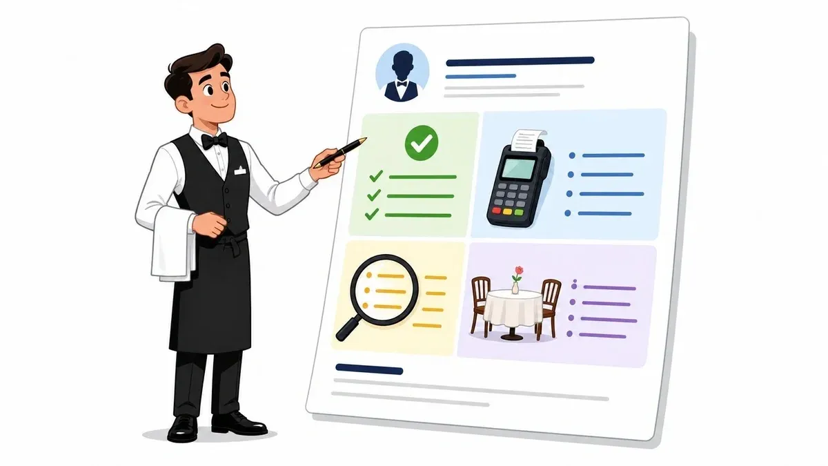 Sample resume of a waiter showing delivery logistics and restaurant technology integration.