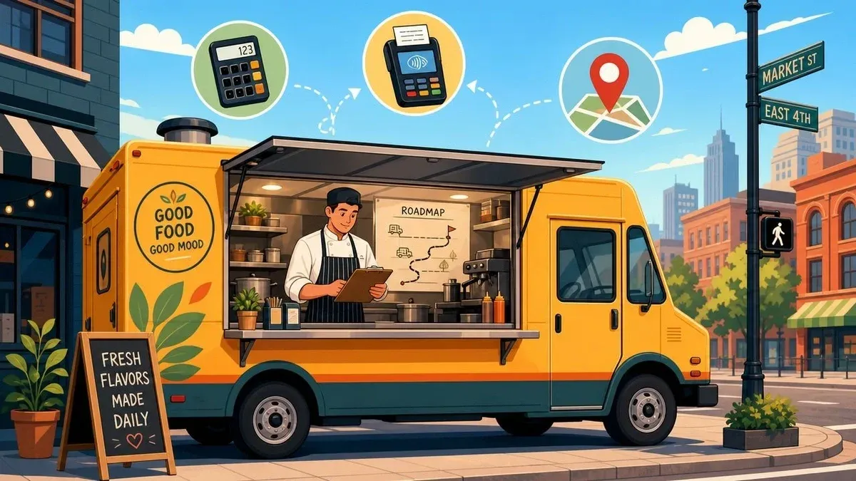 Entrepreneur planning a new food truck business showing food truck opening strategy.