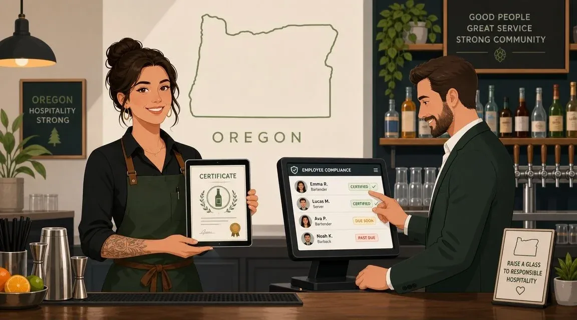 Infographic detailing Oregon bartending license OLCC alcohol service permit requirements