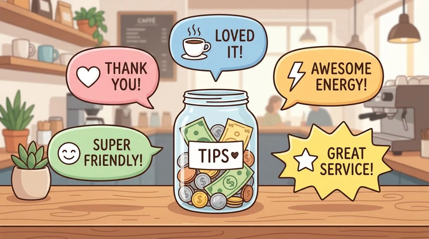Colorful tip jar with creative sayings, showcasing effective messaging for restaurants.