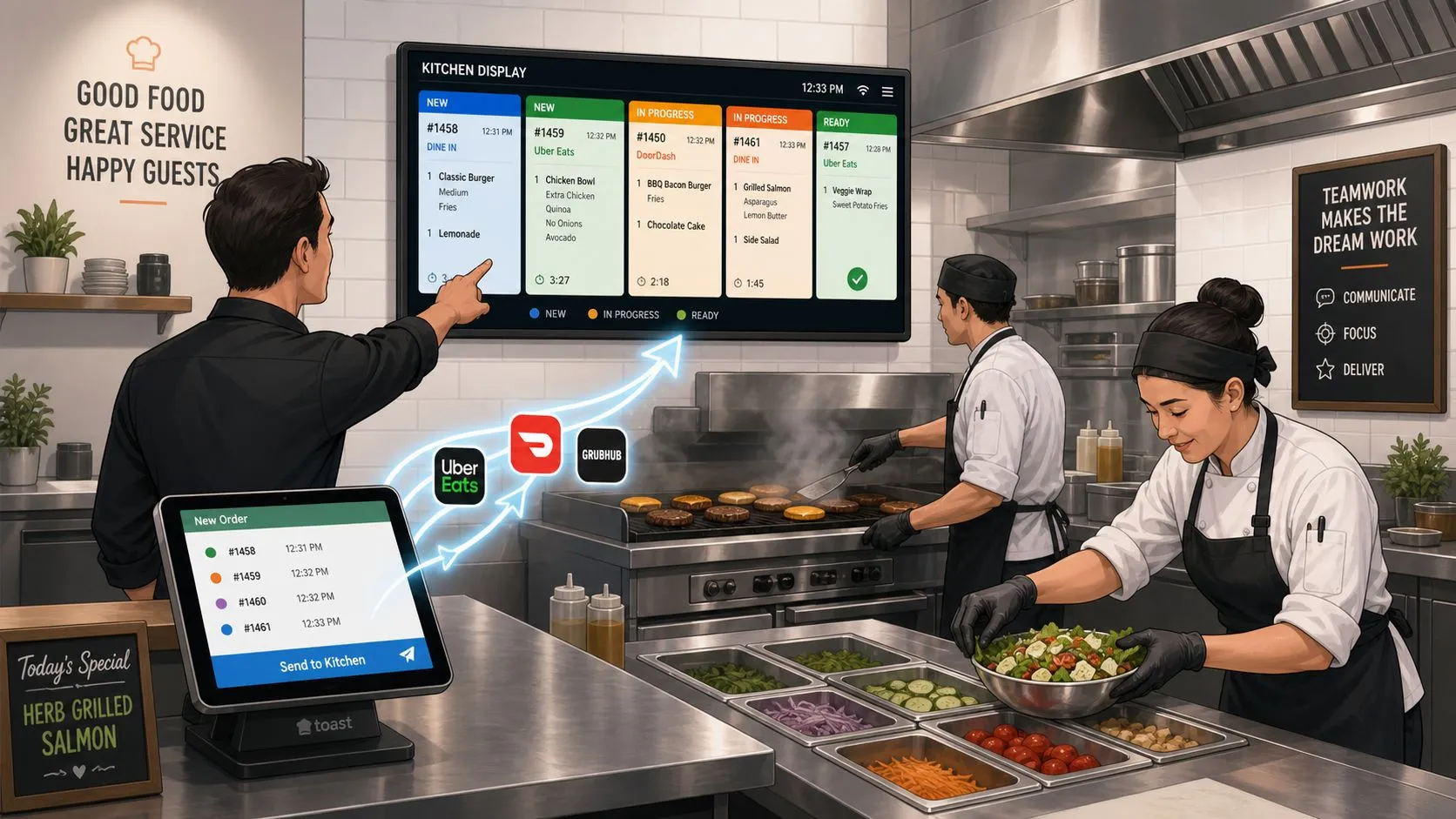 Clover Kitchen Display System setup guide with delivery app integration tips for operators.