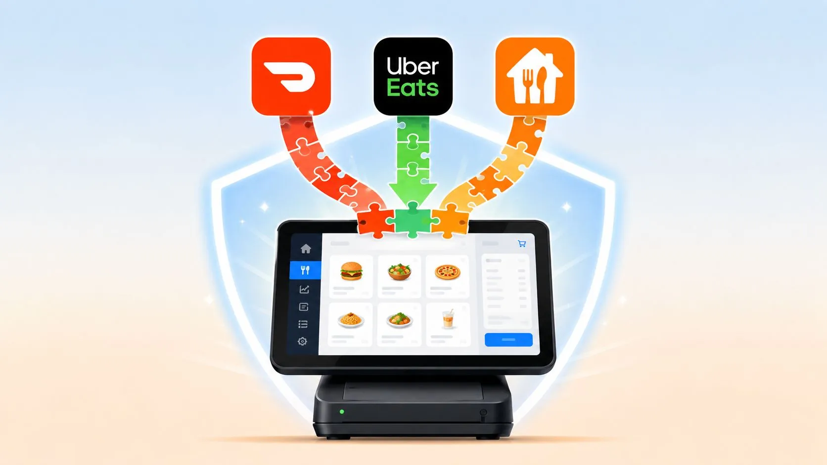 Diagram showing data flow between restaurant POS, delivery apps, and menu management for maintaining data integrity.