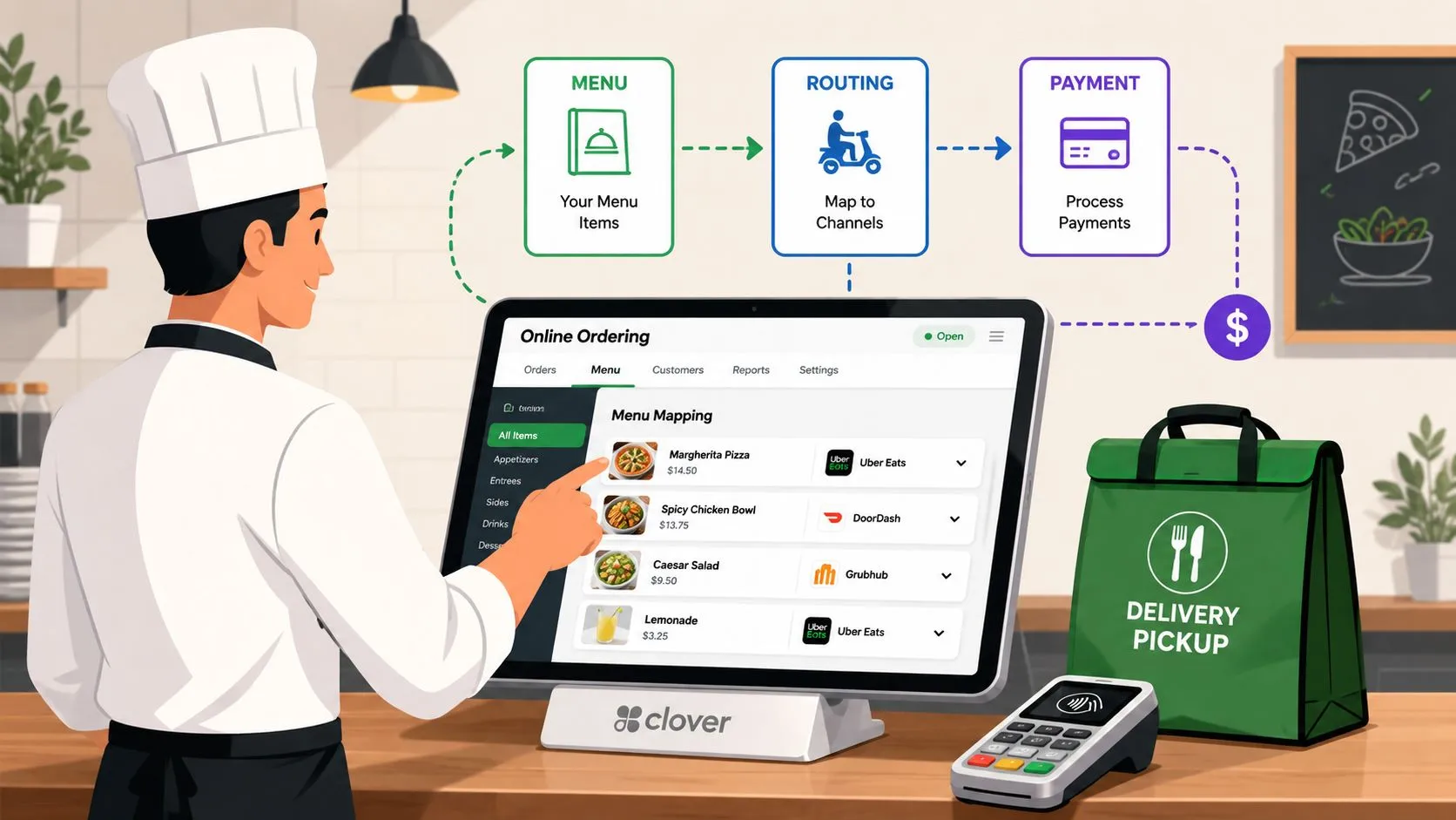 Step-by-step guide for setting up Clover POS online ordering for restaurants, featuring integration and menu mapping.