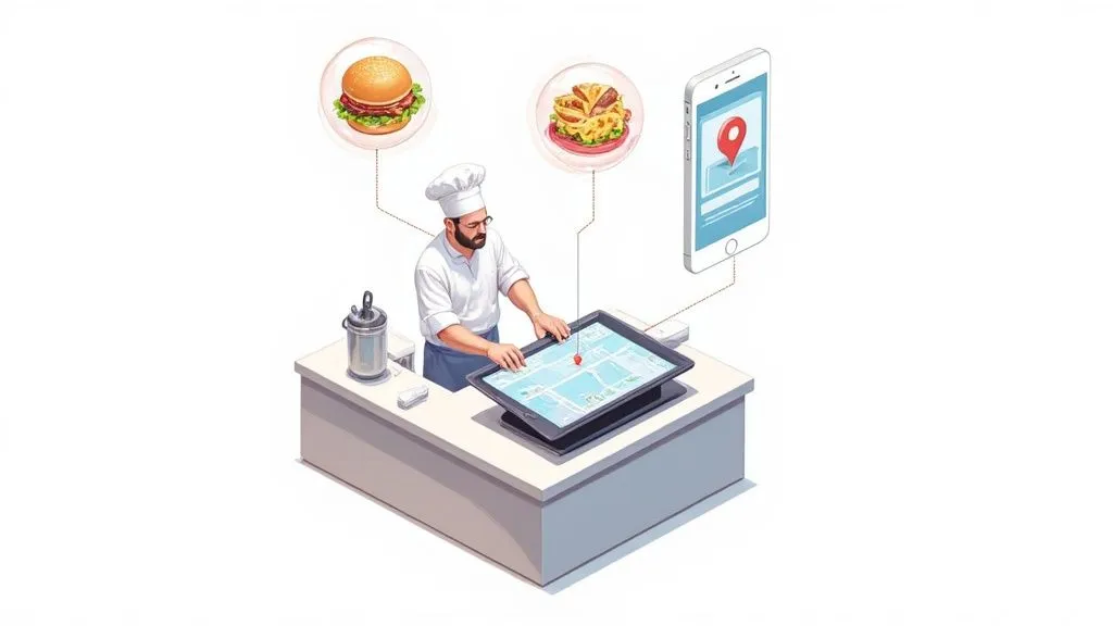 Illustration depicting DoorDash virtual brands and their delivery-only restaurant concepts from a single kitchen.