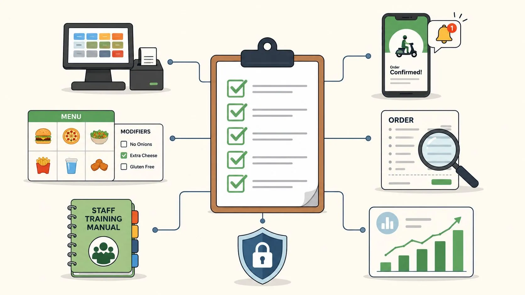 Illustration showing automated workflows and integrated delivery apps for efficient order entry processes.