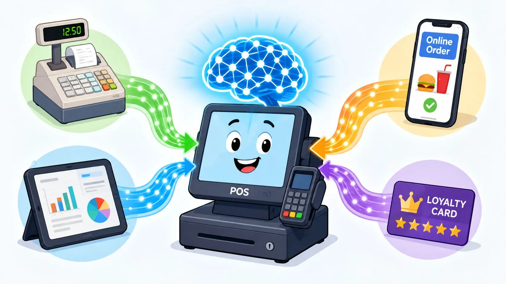 A POS terminal acts as a central hub for data from cash registers, tablets, phones, and loyalty cards.