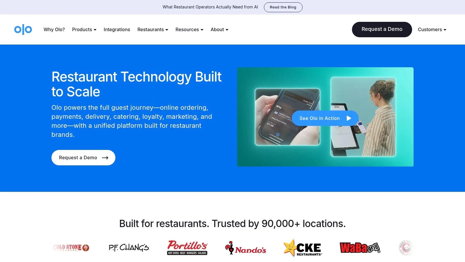 Olo platform interface for enterprise restaurant ordering and delivery