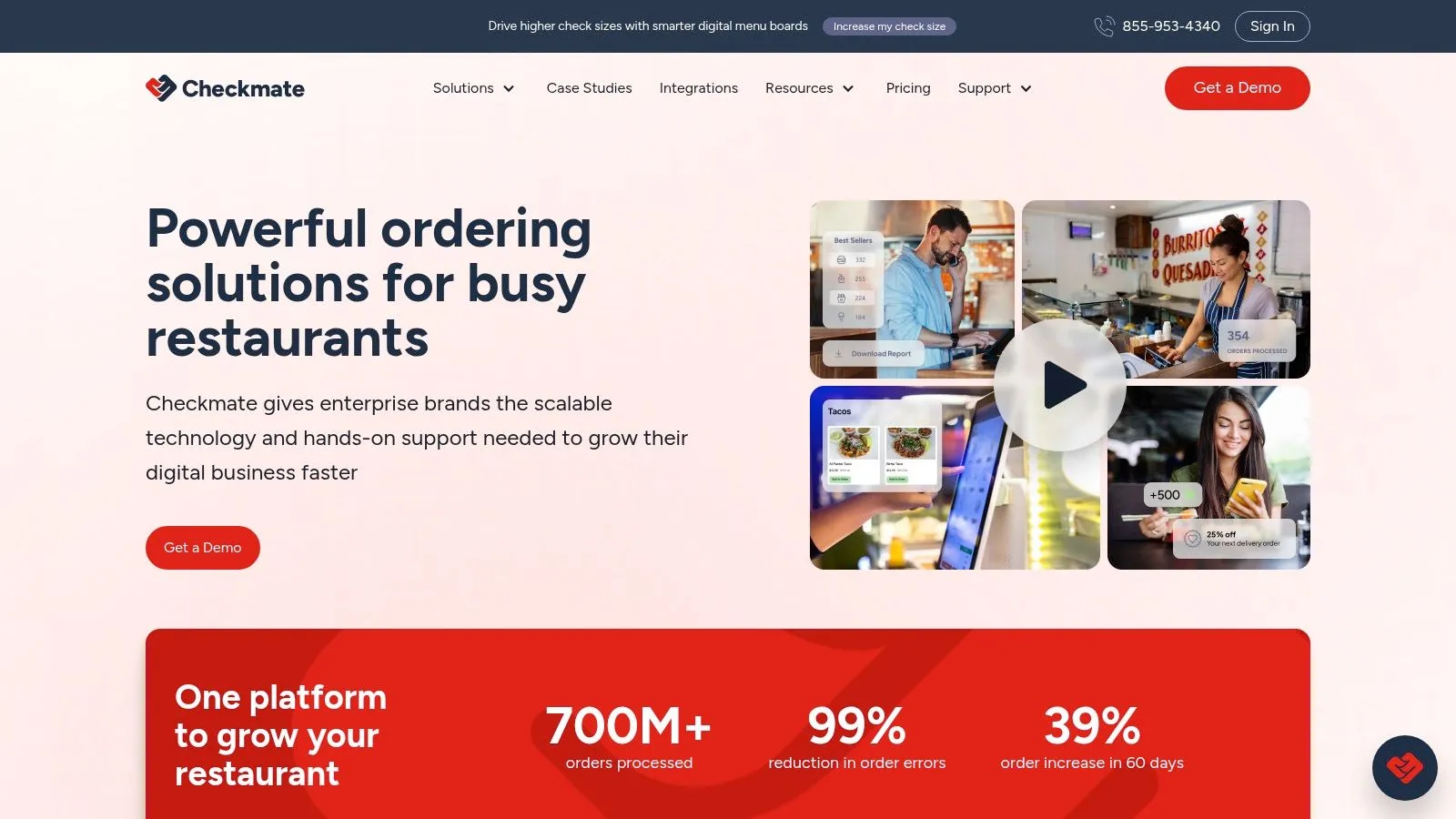 Checkmate digital dashboard for restaurant order aggregation