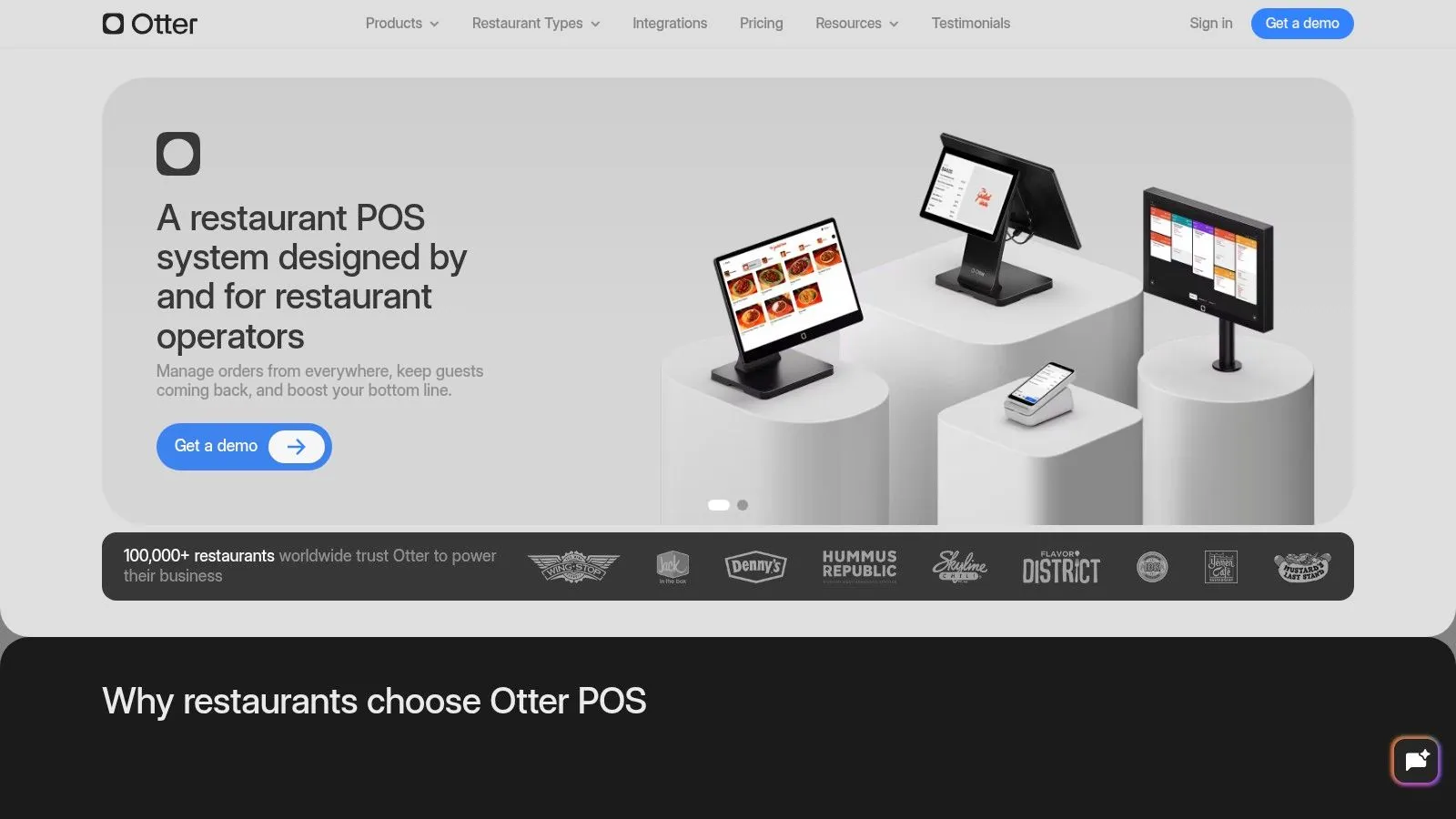 Otter POS system and restaurant operating tools on screen