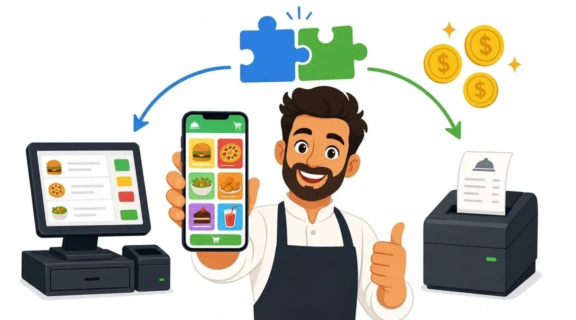 Comparison infographic of free online ordering systems for restaurants highlighting pros and cons.