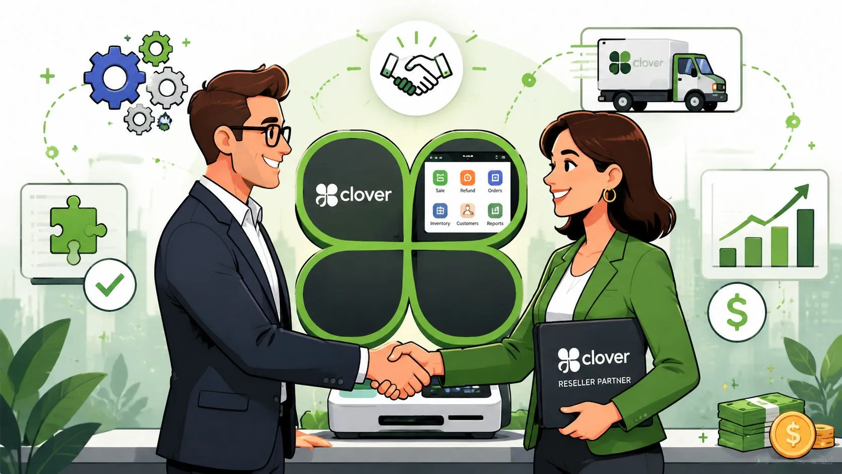 Clover reseller program guide for partners, highlighting eligibility, revenue, and OrderOut value.